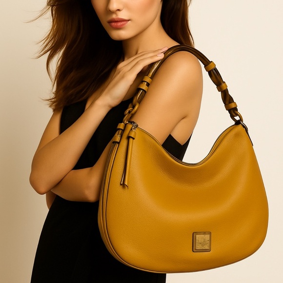 Dooney & Bourke Handbags - Dooney & Bourke Luna Hobo Bag Ochre Genuine Leather Expandable Excellent